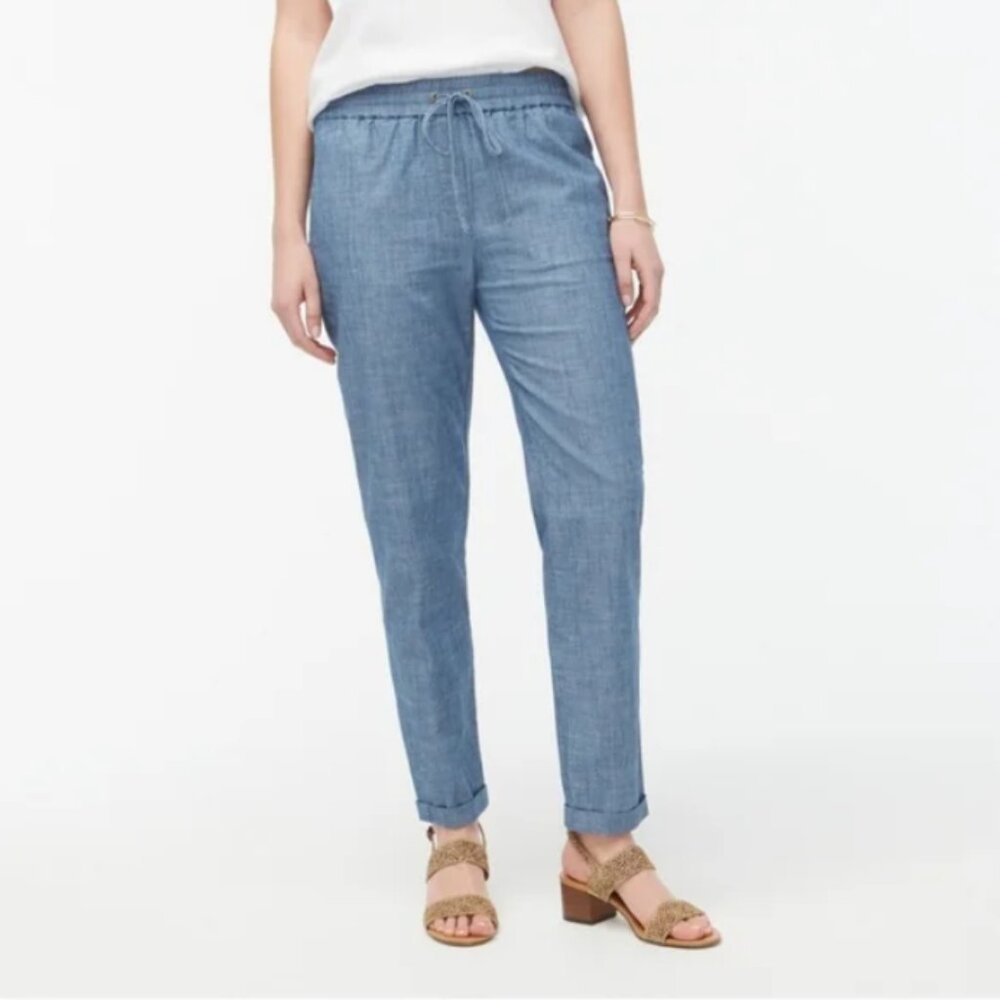 J. Crew 100% cotton pull on‎ chambray drawstring pants 6